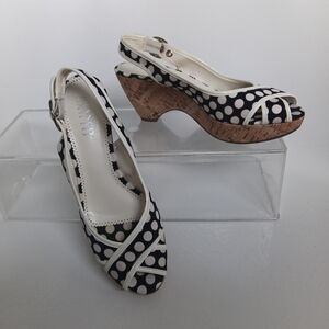 [7M] Franco Sarto Polka Dot Peep toe Chic Slingback Chunky Heel Sandals